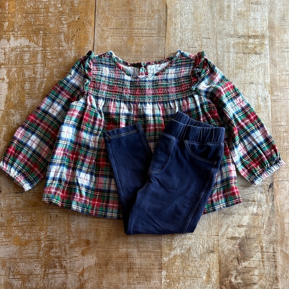 GAP Girls Holiday Plaid Shirt and Leggings Set 2t